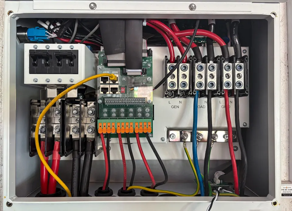 Interior of an industrial control panel with PLCs and terminal blocks